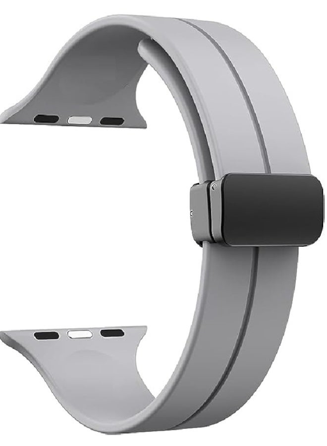 سوار رياضي بديل من السيليكون، أسود اللون، مزود بمشبك مغناطيسي على شكل حرف D، متوفر بمقاسات 42/44/45/49 مم، متوافق مع ساعات Apple Watch من سلسلة SE/11/10/9/8/7/6/5/4/3 - رمادي - Image 1